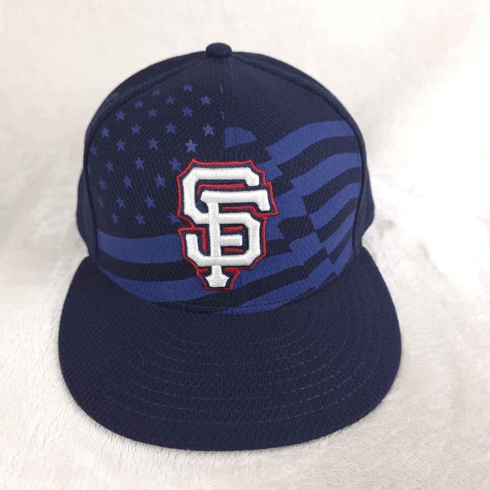 San Francisco Giants Hat Players Cap Fitted Mens 7 5/8 Blue MLB Baseball US Flag